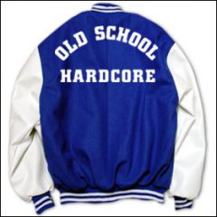 College Jacke blau/weiß Old School (Rückendruck)